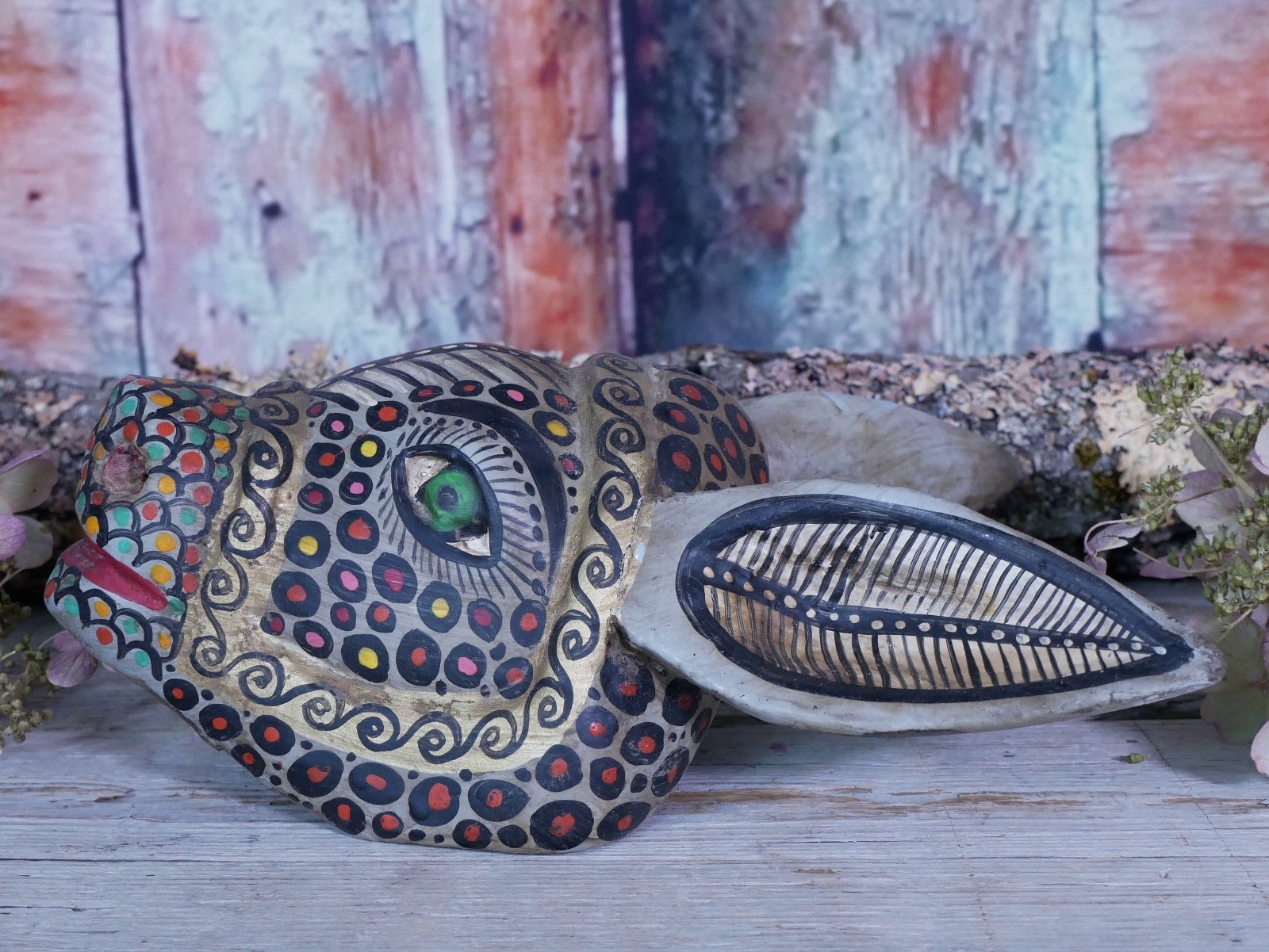 Donkey Mule Wood Mask Handmade Guerrero Mexican Folk Art Distressed to Look Old