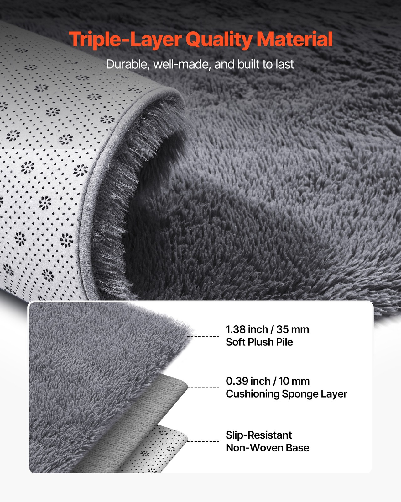 VEVOR Indoor Plush Area Rug 8 x 10ft Grey Plush Carpet for Living Room Bedroom