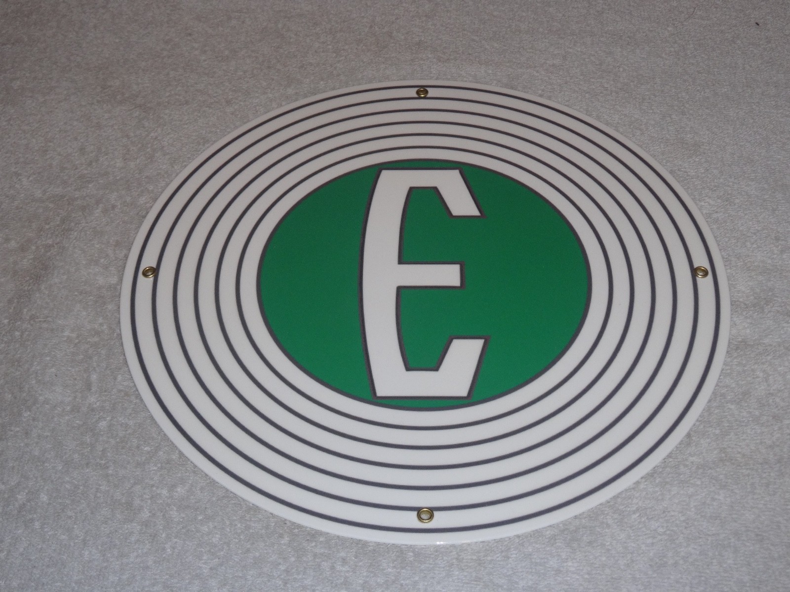 VINTAGE FORD "E" EDSEL 11 3/4" PORCELAIN METAL CAR, TRUCK, GASOLINE & OIL SIGN E