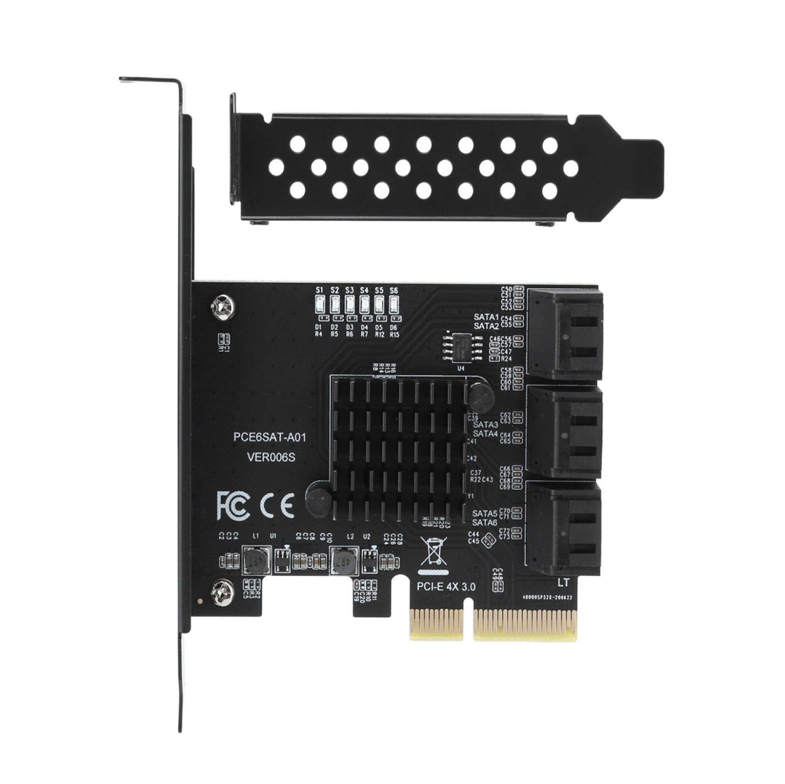 PCI-E 4x 3.0 To 6 Port SATA3.0 Expansion Card Adapter For ASMedia ASM1166 master