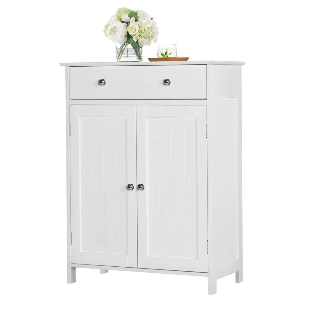 White Wooden Bathroom Floor Cabinet Storage Cupboard W/ Shelves for Home Kitchen