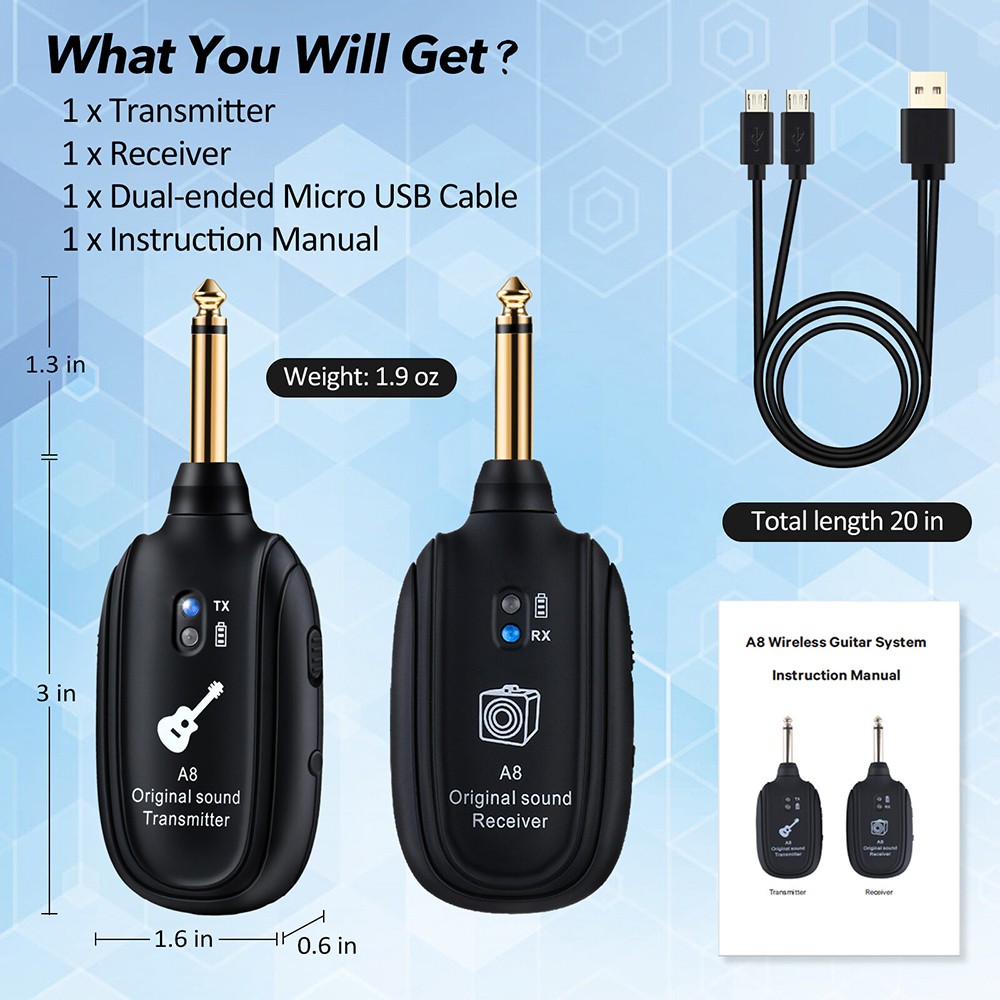 Wireless Guitar System Transmitter Receiver fit Guitar Bass Violin Digital 100ft