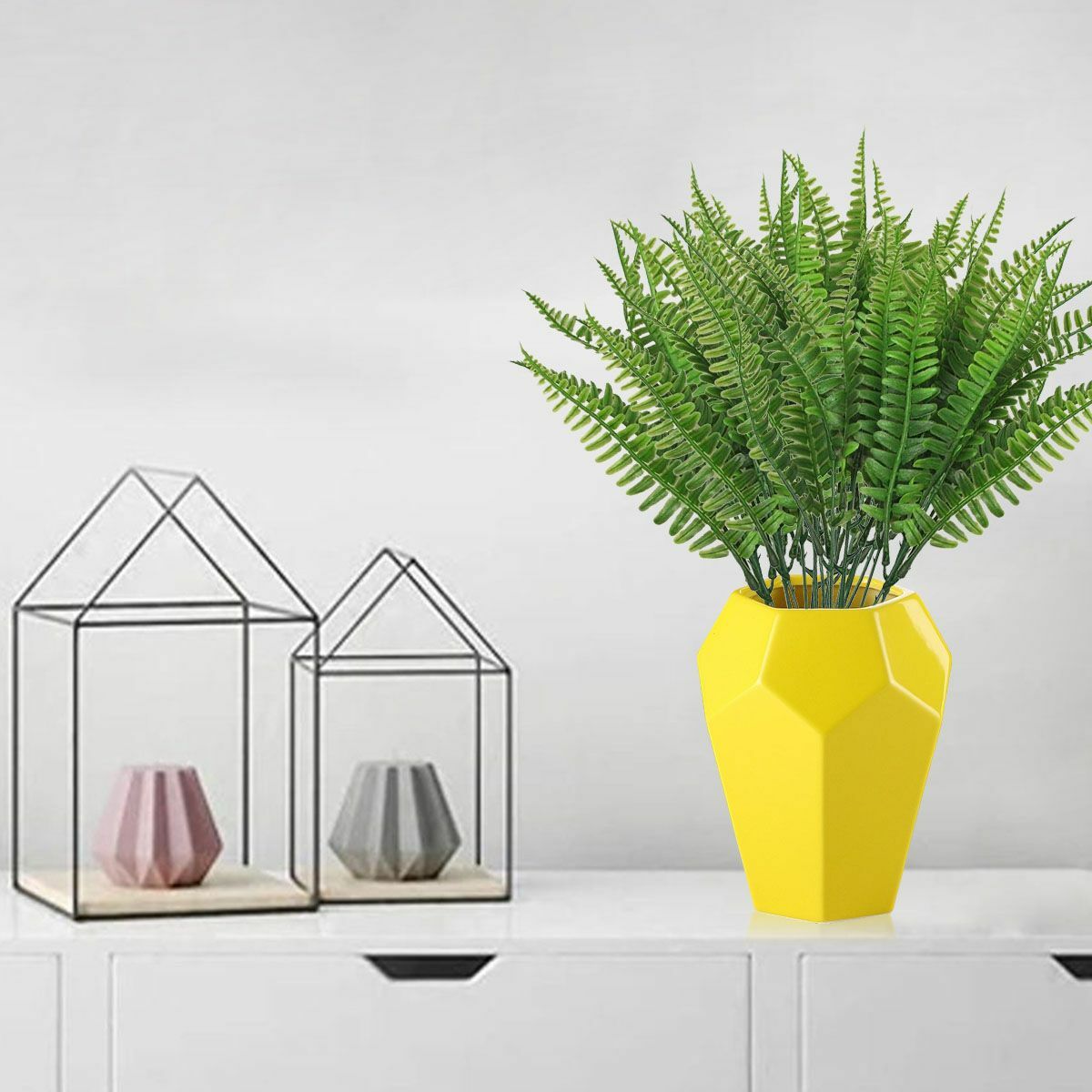 3X Artificial Fake Boston Fern Plants Bushes Artificial Ferns Outdoor Decor US