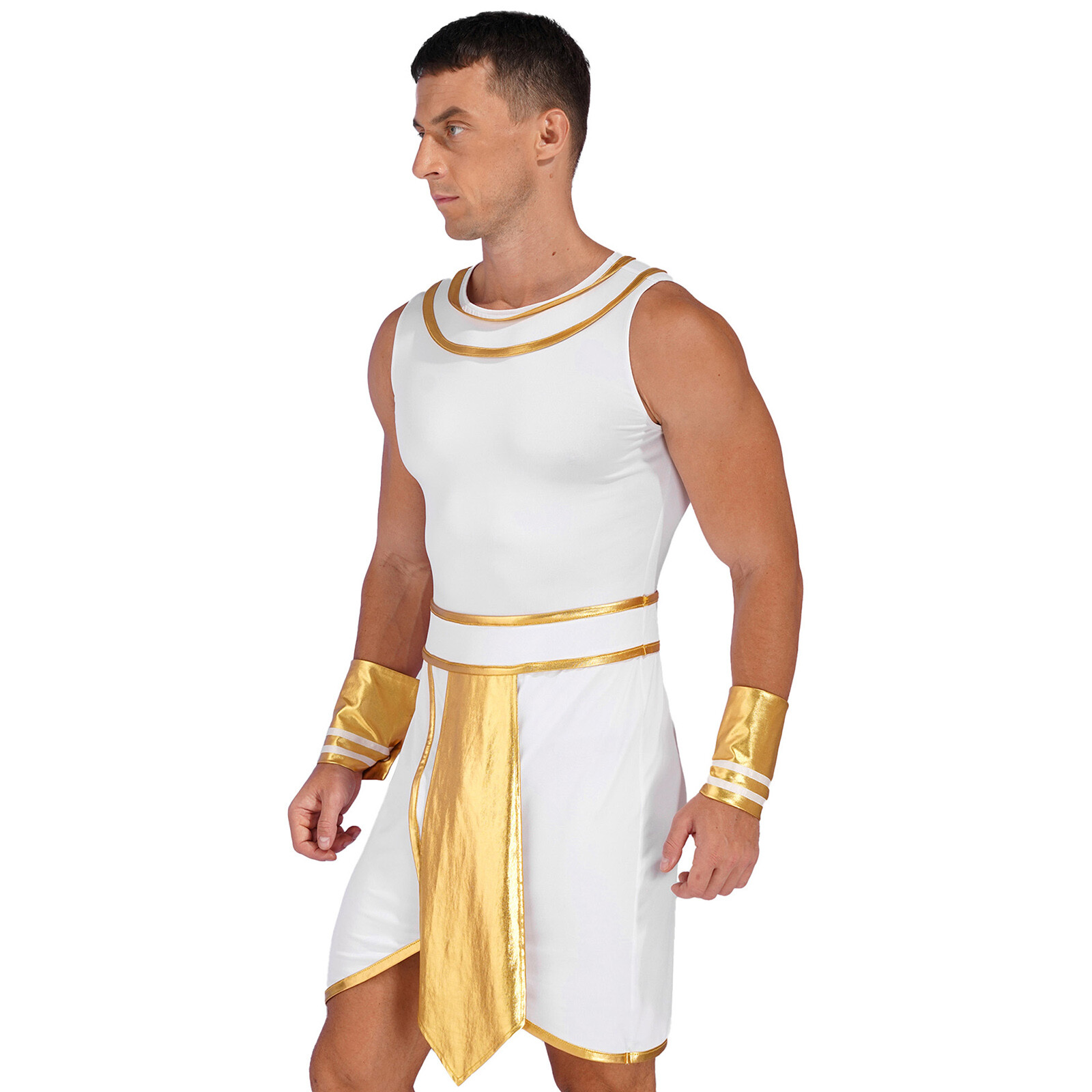 Mens Egyptian Costume Adult Set Toga Outfit Performance With Cuffs Round Neck