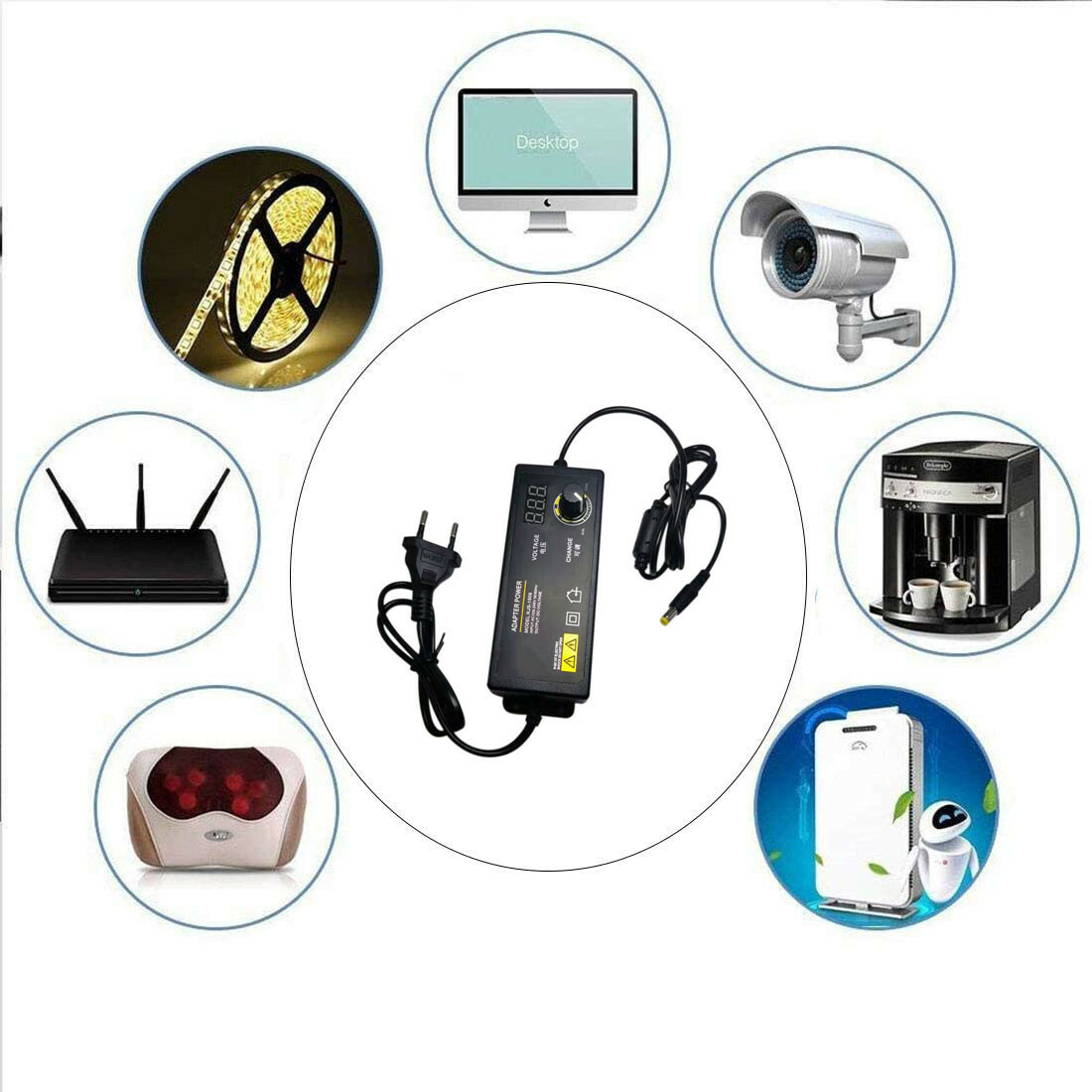 Adjustable Voltage 3 to 24V AC/DC Switch Power Supply Adapter with LED Display