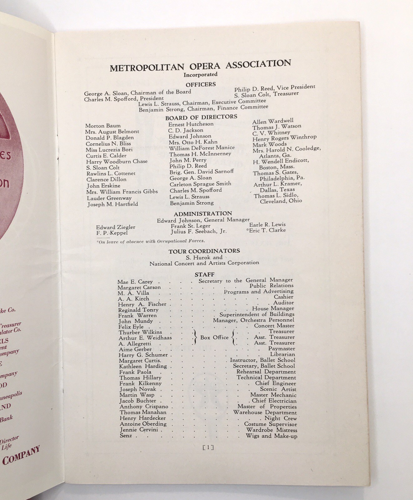 Metropolitan Grand Opera Minneapolis Minnesota PROGRAM April 1947