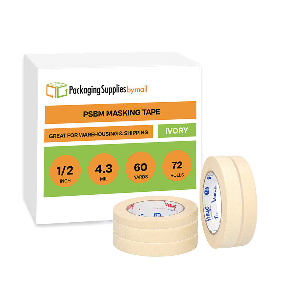 Ivory General Purpose Masking Tape 1/2" x 60 Yards 4.3 Mil Premium Tape 72 Rolls