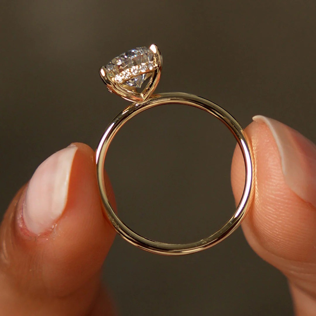 3 Ct Pear Cut Lab Grown Diamond Hidden Halo Engagement Ring 14k Yellow Gold