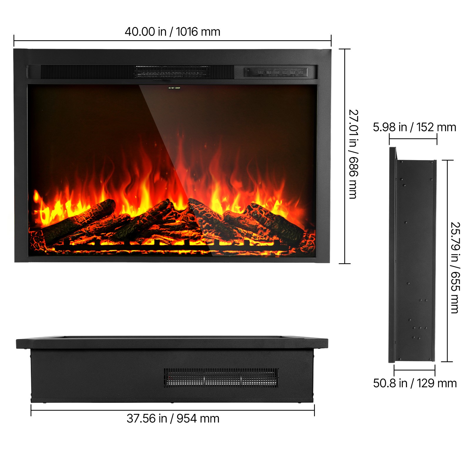Uimoso 40in Electric Fireplace Insert with Wall Mount & Adjustable Heater