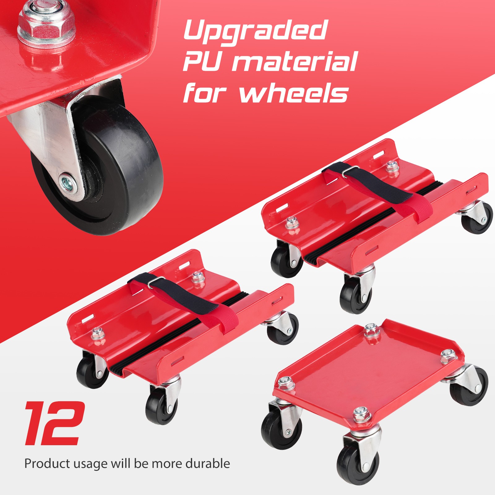 3x Snowmobile Dolly Set Max Supporting 1500Lbs Heavy Duty Straps RED