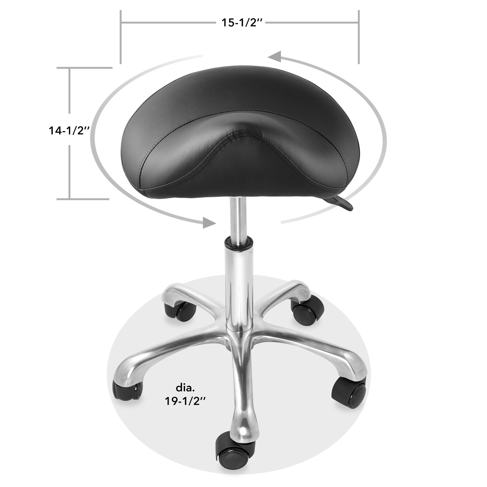 Hydraulic Adjustable Rolling Spa Saddle Stool - Ergonomic, Swivel Wheels - Black