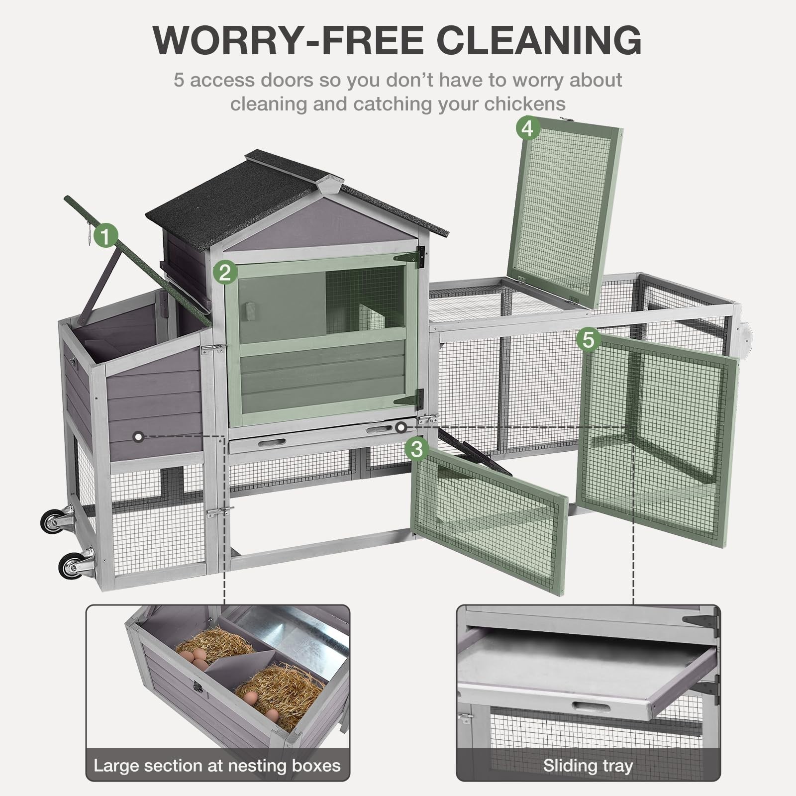 Chicken Coop for Outdoor - Poultry Cage with Wheels Large Mobile Hen House