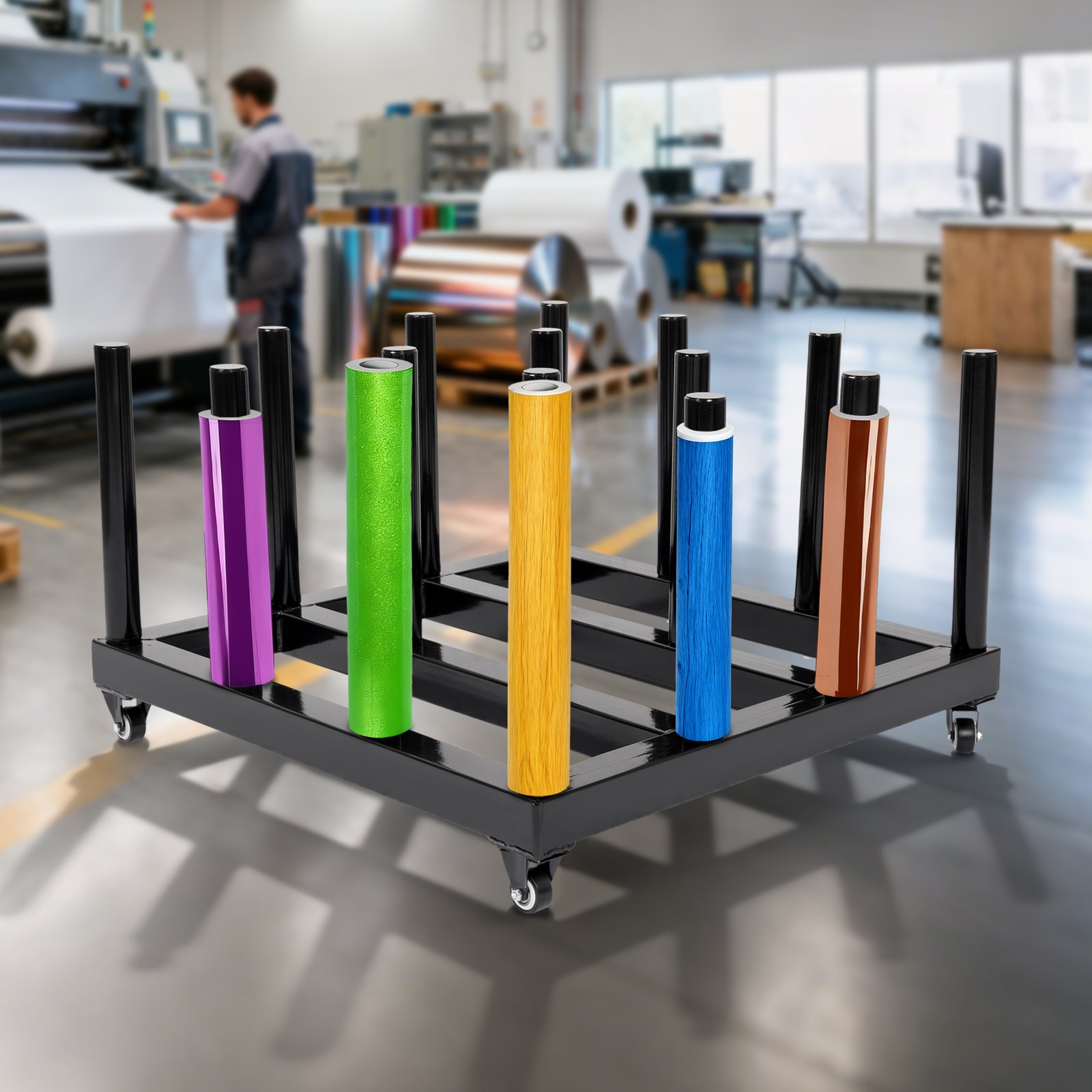 Vinyl Cart Mobile Media Rack 16 Roll Capacity Heavy Duty Digital Media Storage