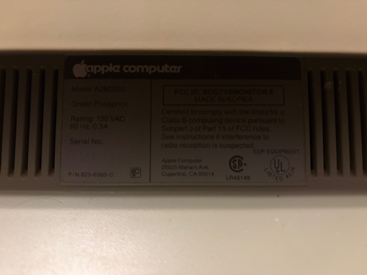 Apple II A2M2010 Green Phosphor Composite Tilt Screen Monitor Tested & Working