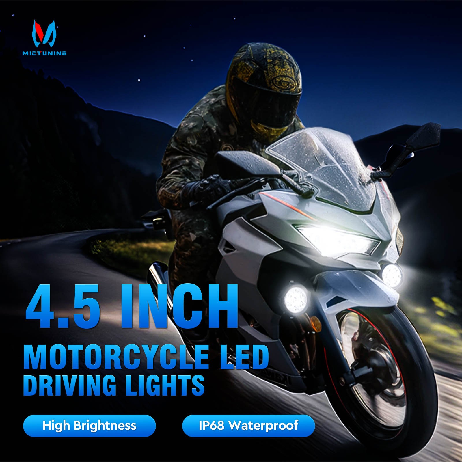 2x 4.5" Motorcycle Round LED Driving Work Light Pods Fog Spotlight w/Amber Cover