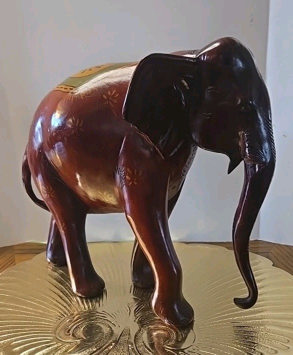 Elephant- Hand Crafted-Soild Wood- Beautiful Accent Painting On Saddle 12"