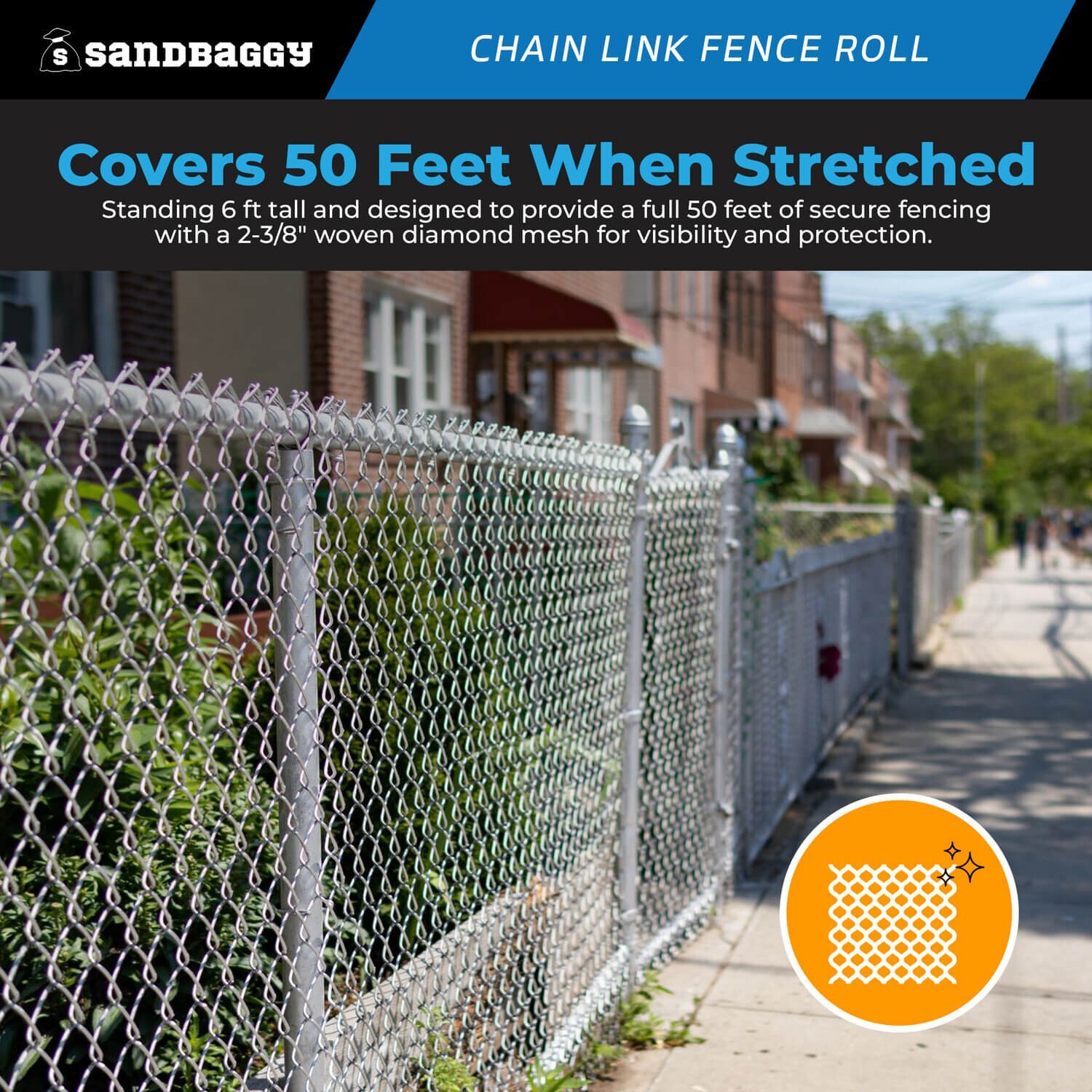 Sandbaggy 6 ft x 50 ft Galvanized Chain Link Fence Roll - 11.5 Ga Steel (1 Roll)