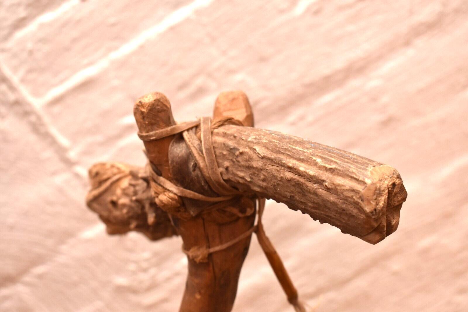 Antique Native American Indian Plains carved Wood W ANTLER war club Axe Tomahaw