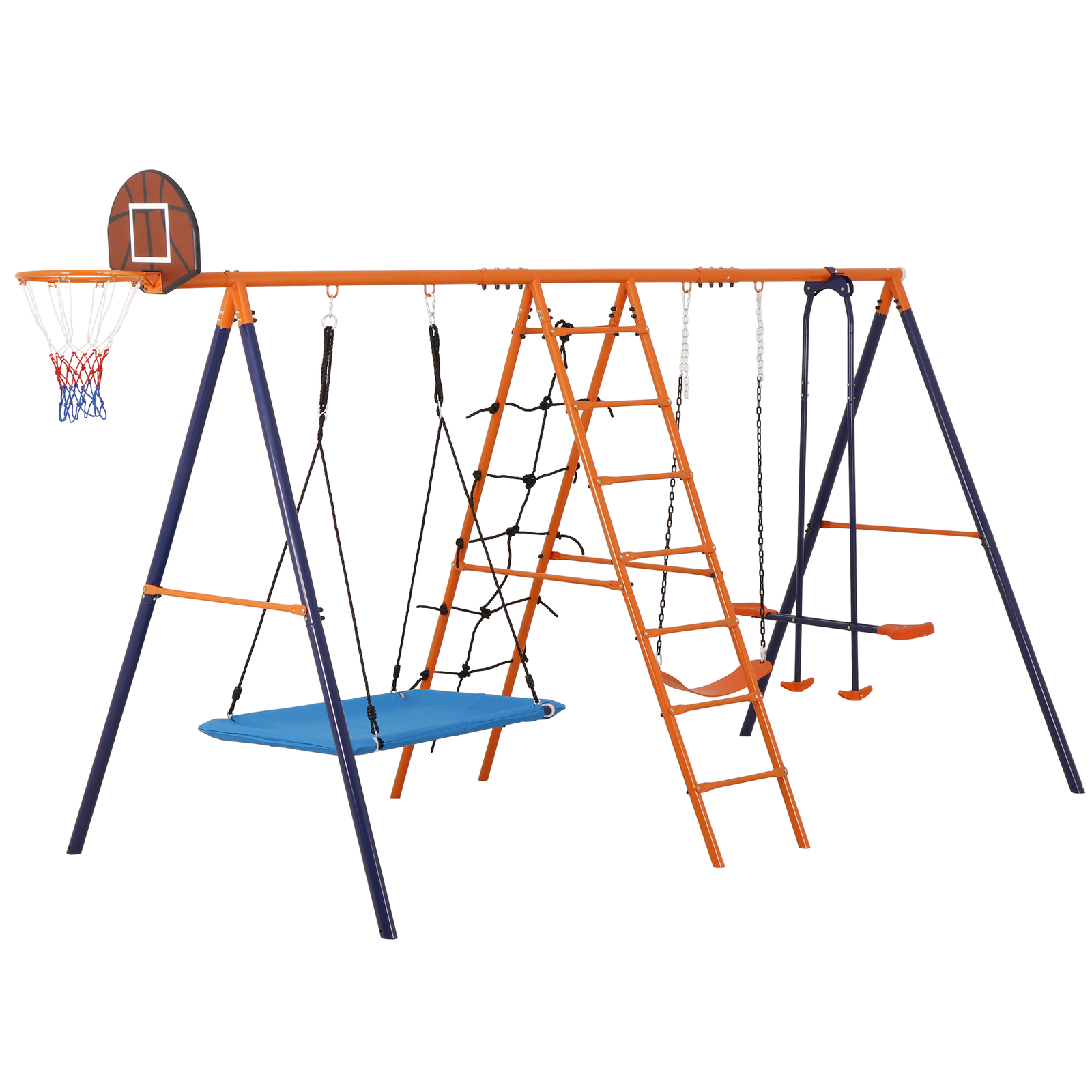 6-in-1 Swing Sets for Backyard Multifunction Metal Playground Swing Set for kids
