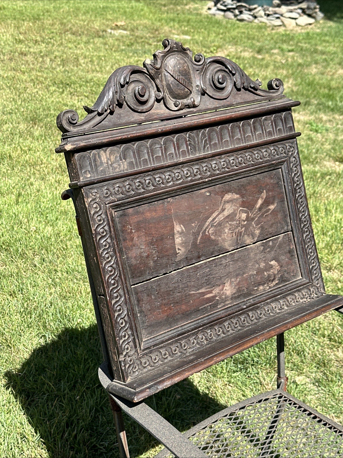 ANTIQUE WOODEN NEOCLASSICAL CARVED BIBLE STAND CARYATID FIGURE~FOLIATE MOTIFS~