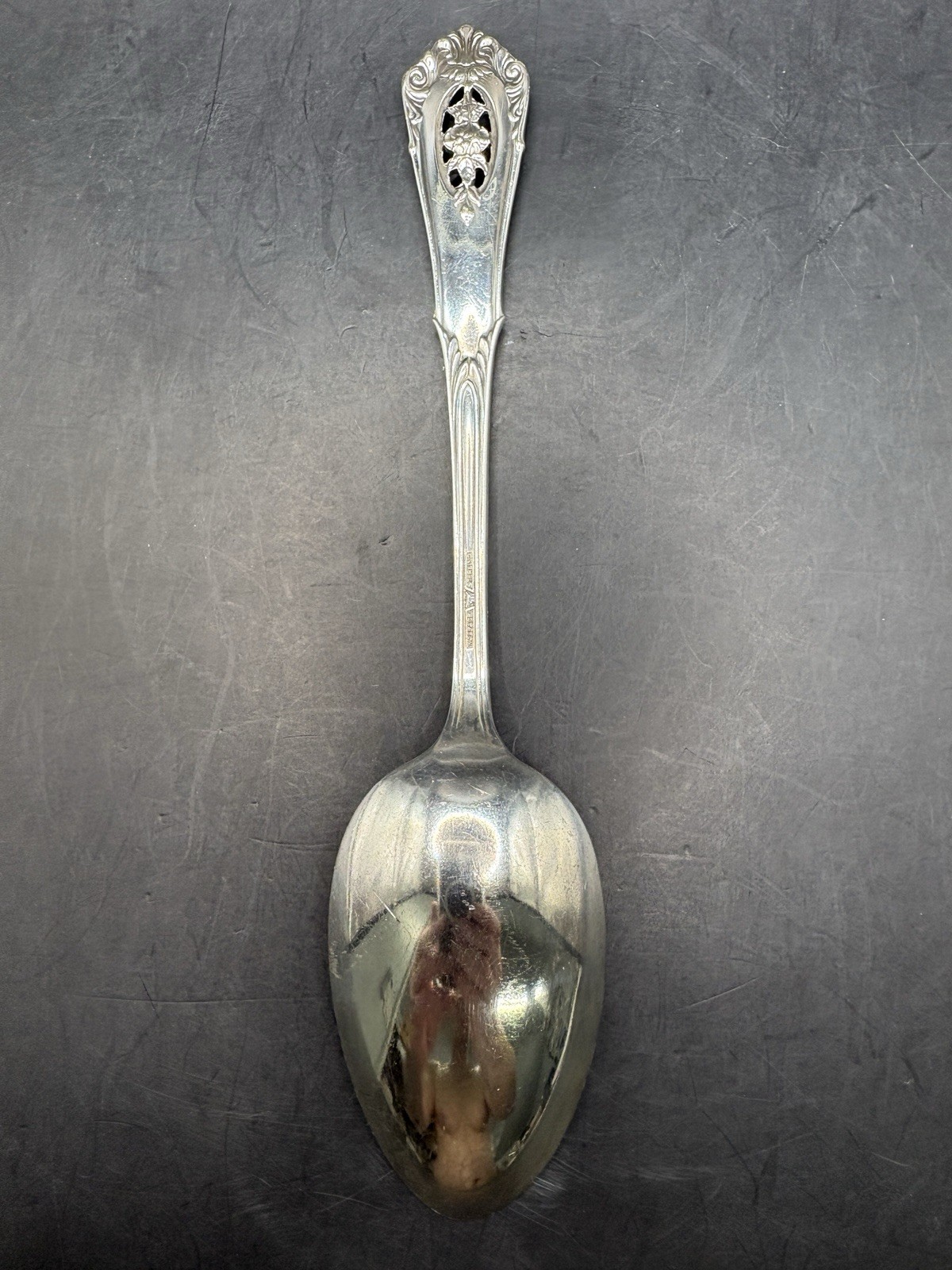 Wallace Sterling Serving Spoon, Rose Point Silver Large Spoon 8 3/8", 63 Grams