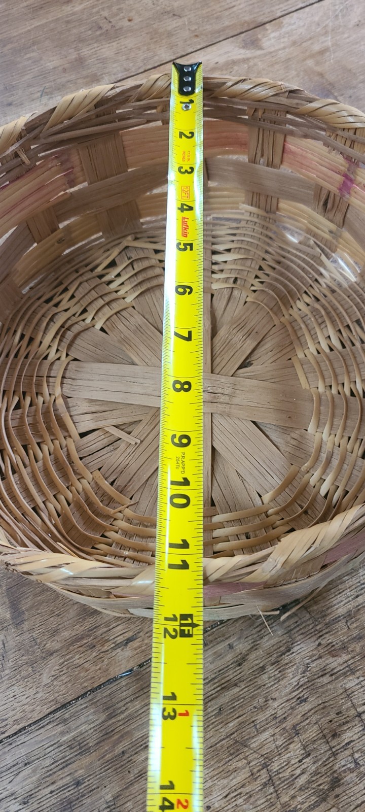 Vintage Woven Easter Basket Pink Band Handle Mexico Round Large 11.5 X 13