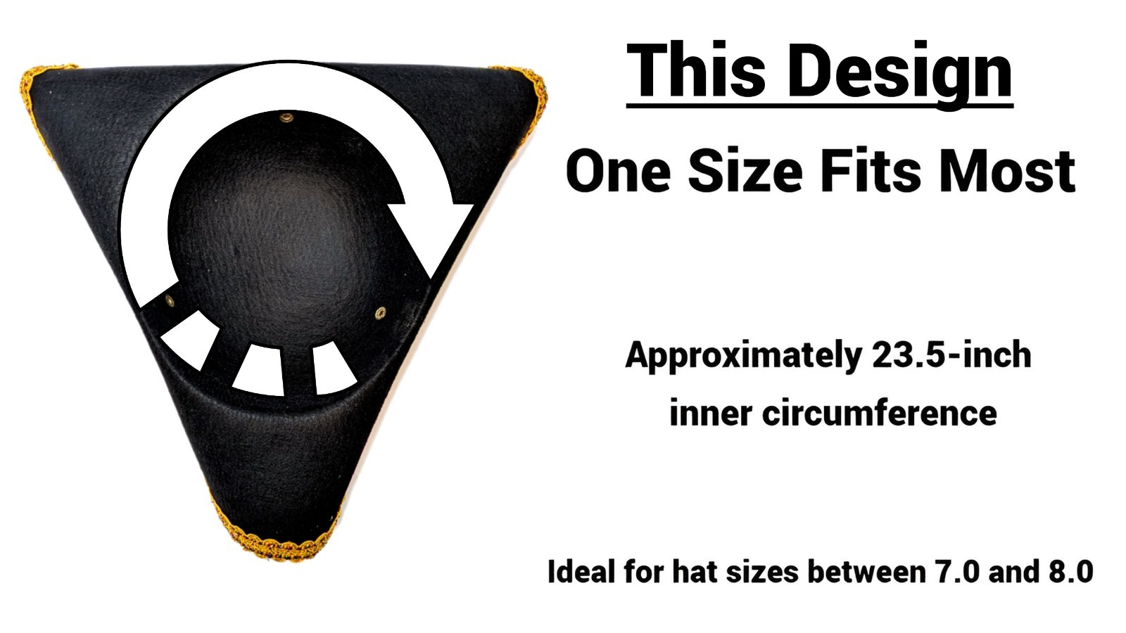 BLACK PIRATE HAT Tricorn with Gold Lace Costume Theater Cosplay (Adult Size)