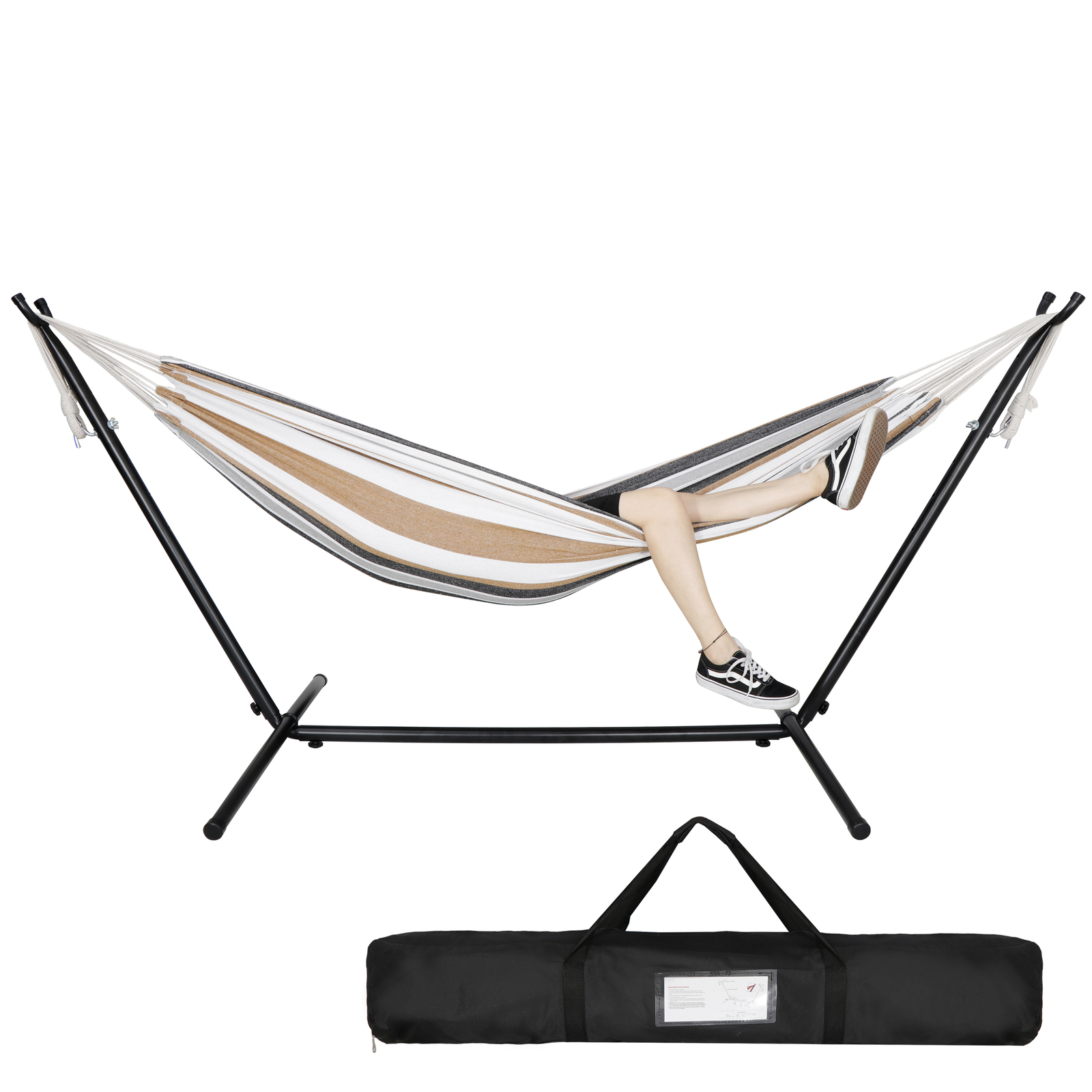 Portable Hammock with 9FT Steel Stand Set 620lb Capacity 2 Person Hammock Bed