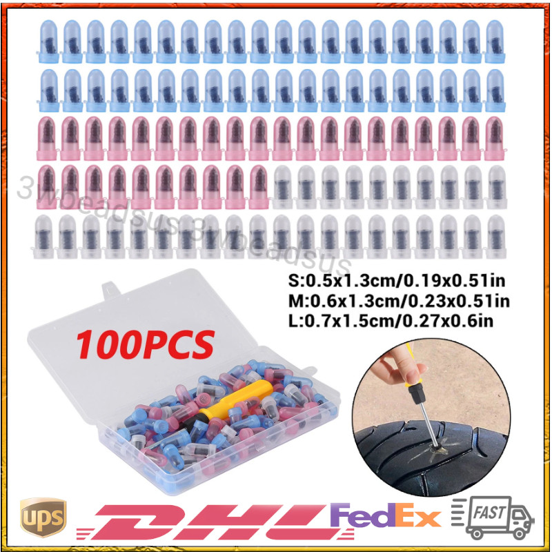 100Pcs Tire Repair Rubber Nails Tyre Puncture Repair Screws Kit w/ Screwdriver