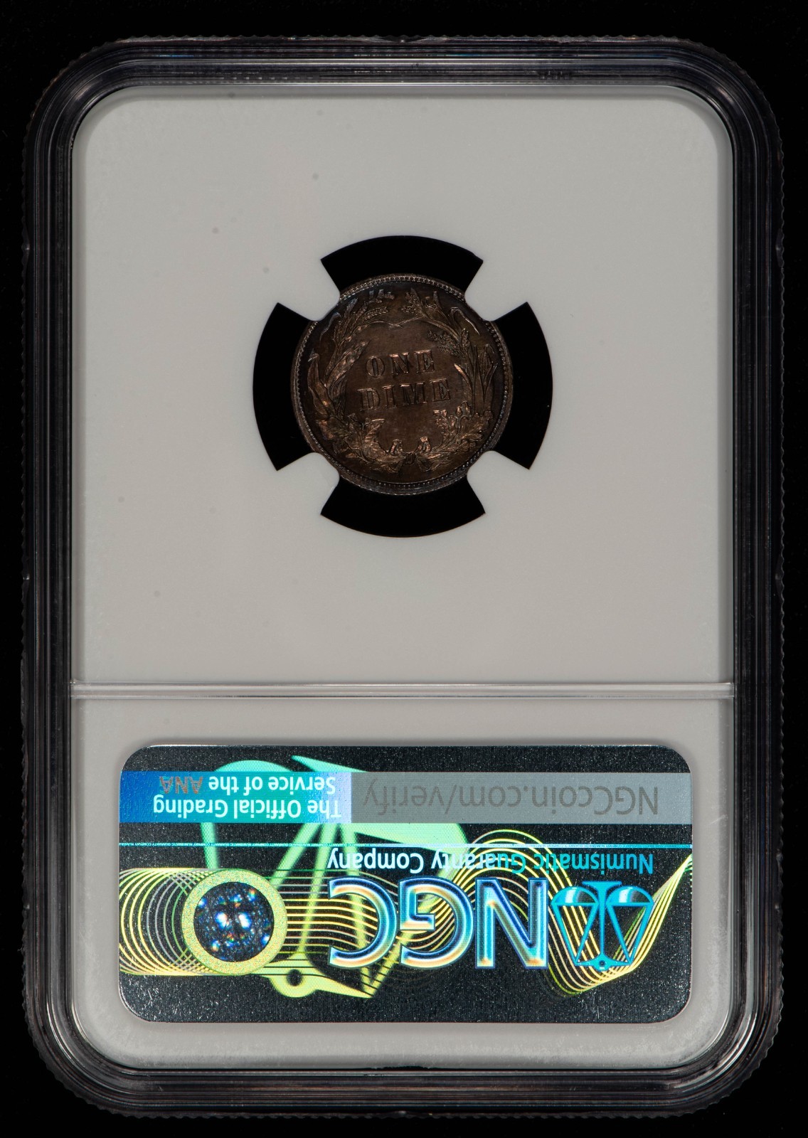 1901 10c Silver Barber Dime Proof Coin - Rainbow Rim Toning - NGC PF 62 - B5636