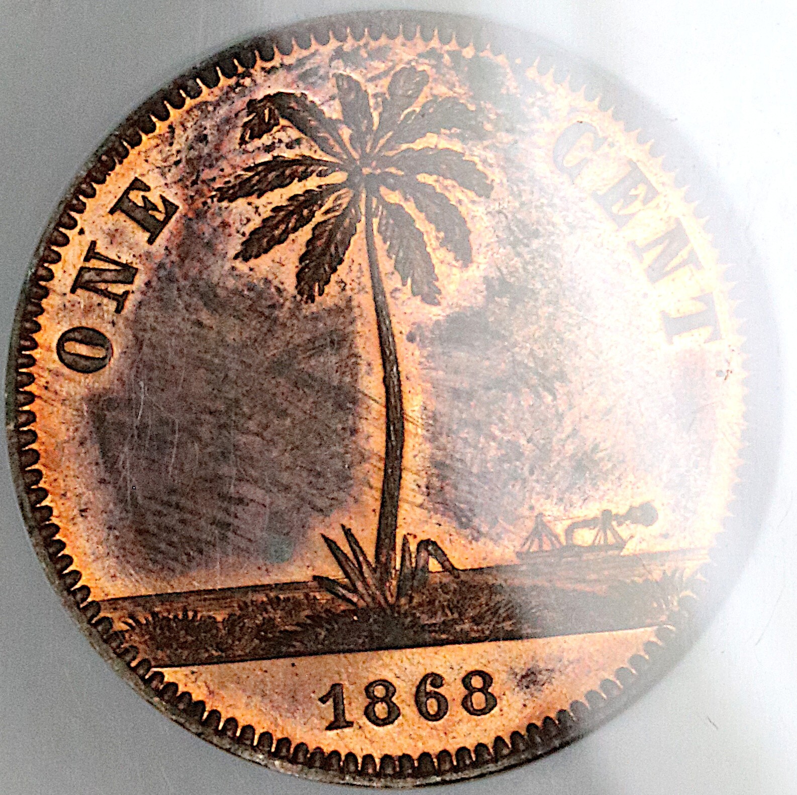 1868 NGC PF 63 RB Liberia 1 Cent Rare Proof Pattern Copper Coin (25050901C)