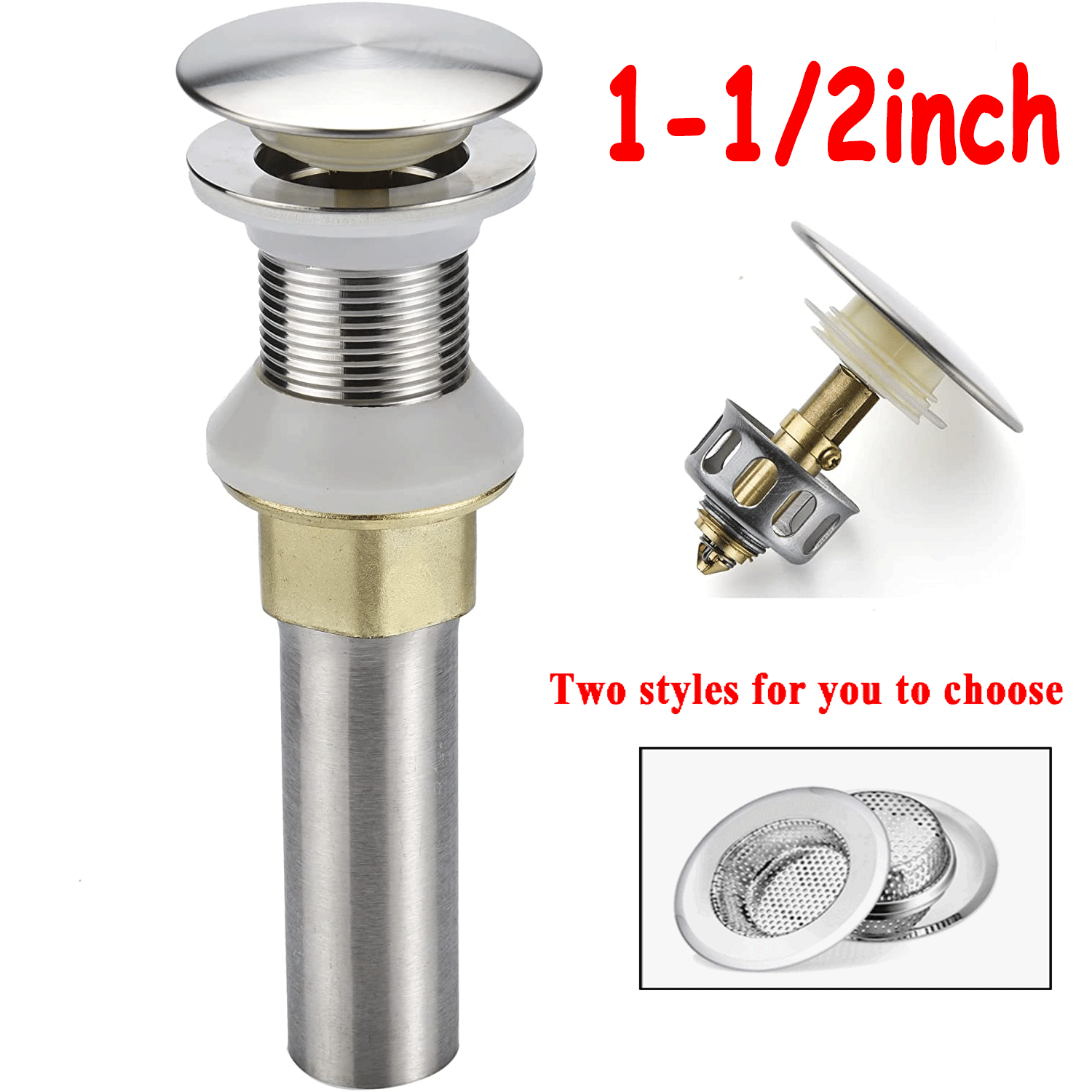 1Bathroom Sink Pop Up Drain Brushed Nickel Vessel Basin Stopper with No Overflow