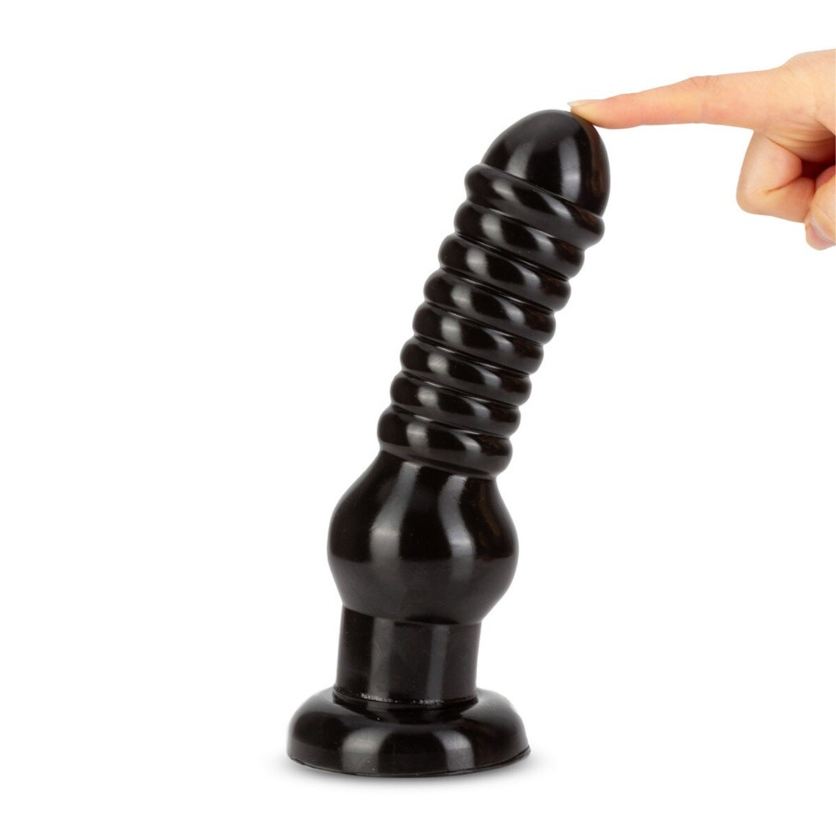 Huge 9.5" XL Black Ribbed Anal Training Stretching Dildo Butt Plug Anal Sex Toy