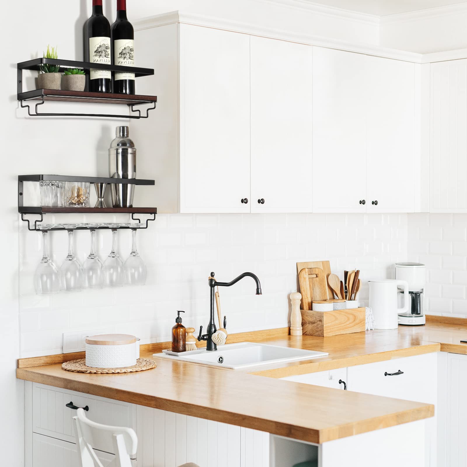 2 Pack Wall Mounted Wine Rack With Stemware Hanger Wall Mounted Wine Glass Rack