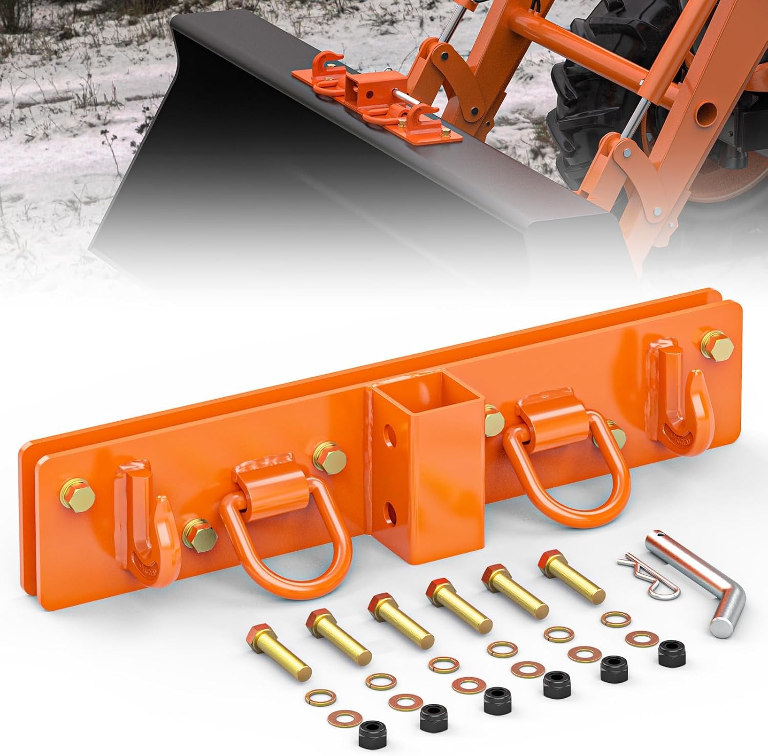 Bolt On Compact Tractor Bucket Grab Hooks with 2" Receiver and Back Steel Plate