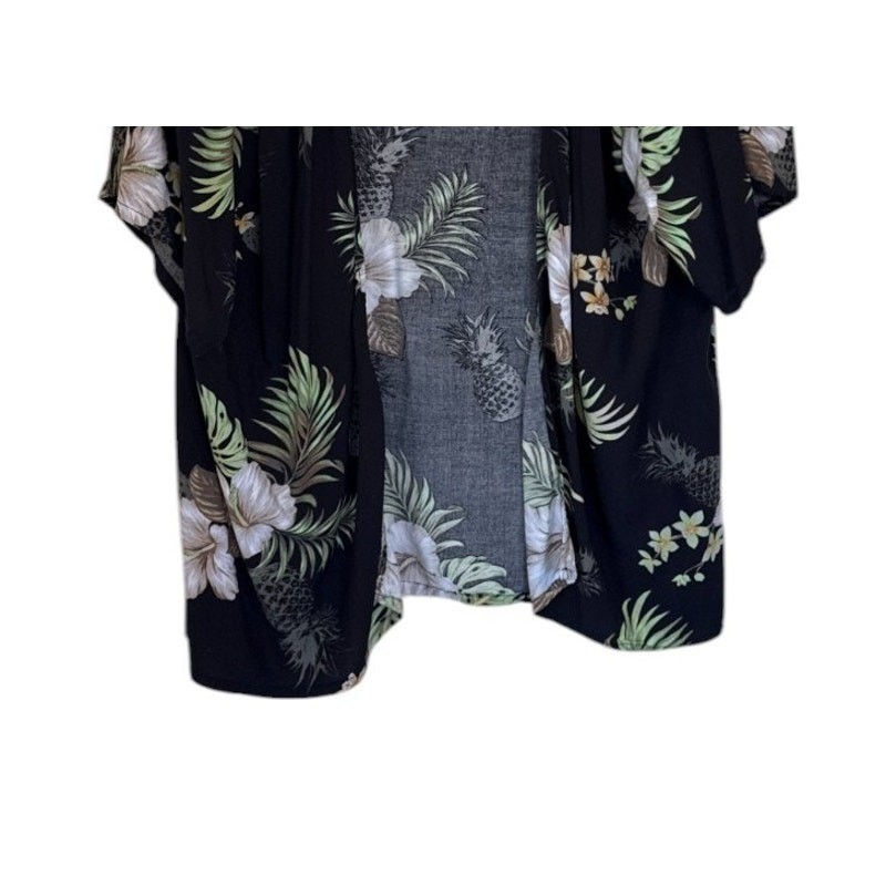 Hawaii Hangover Kimono Women 3XL Black Floral Pineapple Vacation Summer