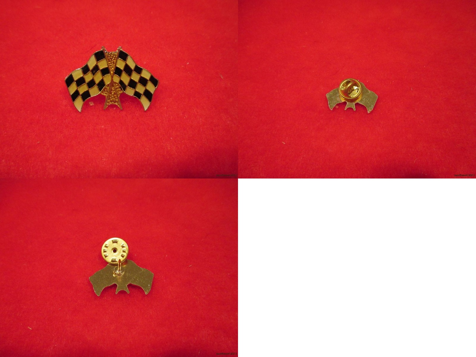 Wholesale Lot of 100-Double Checkered Flag Lapel Pins[Gold,Black&Off White]-27mm