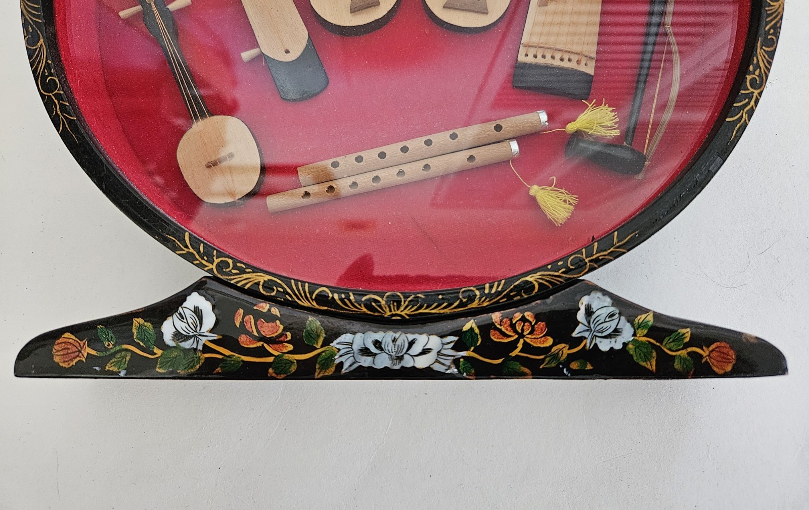 Chinese Mini Vtg Musical Instruments Wooden Show Case Display Mother of Pearl