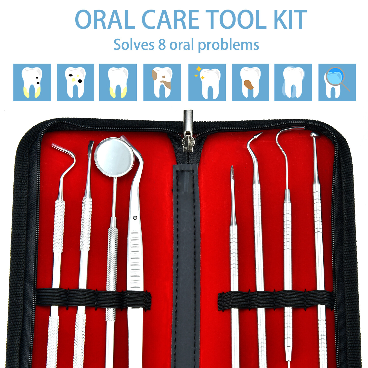 Professional Dental Oral Hygiene Kit 8 Tools Deep Cleaning Teeth Care Travel Set