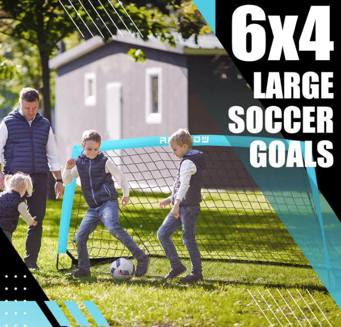 2x Portable Kids Soccer Goal Sky Blue 6x4 for Backyard Practice with Carry Bag