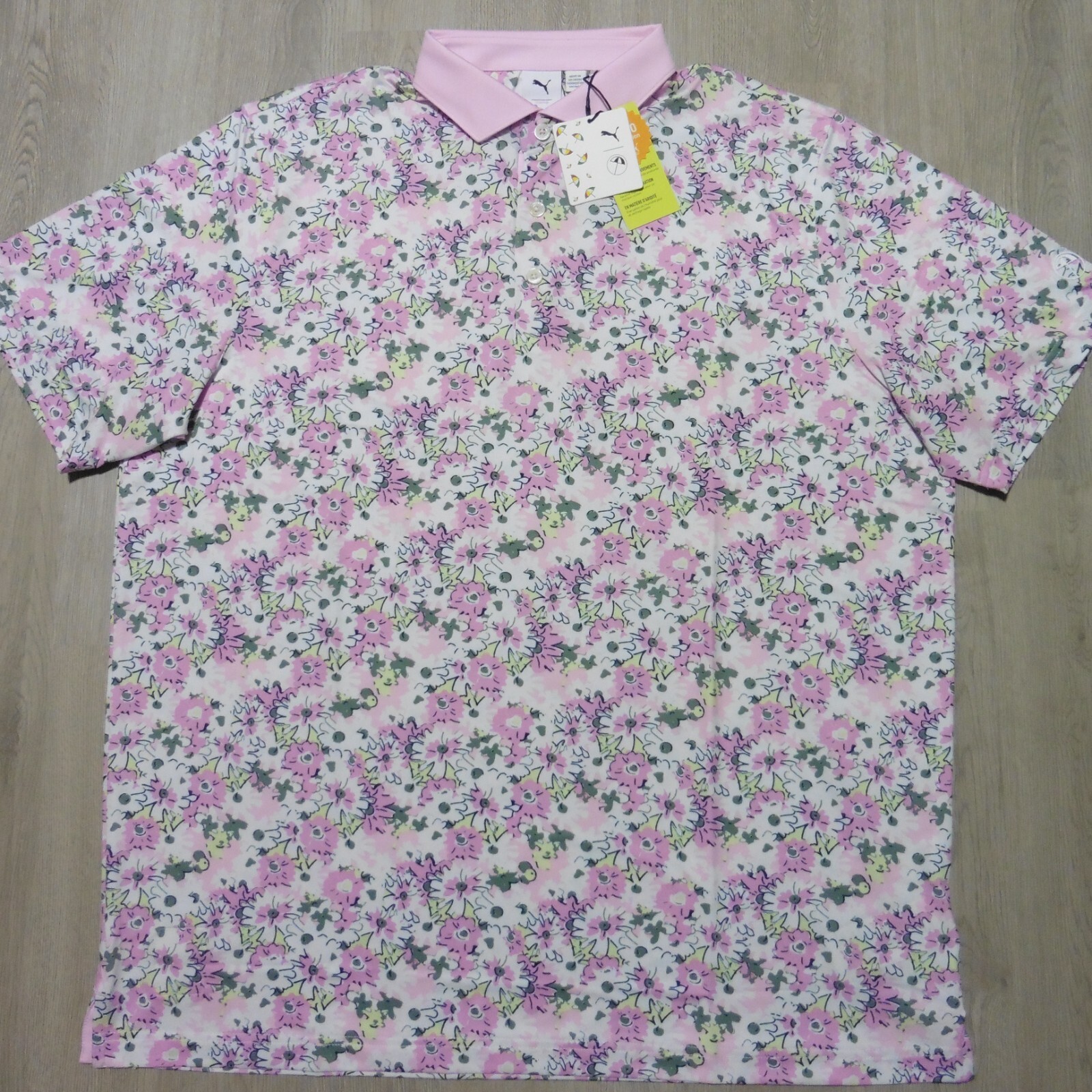 PUMA Arnold Palmer Men's 2XL Floral Golf Polo Shirt White Pink