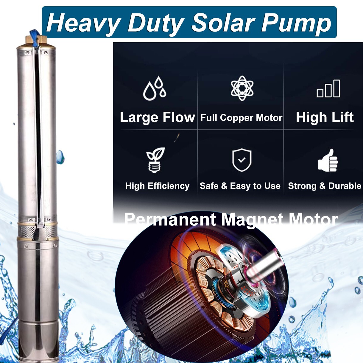 4" 600W Solar Pump Submersible Pump Bore Deep Well Pump+MPPT Controller DC 48V