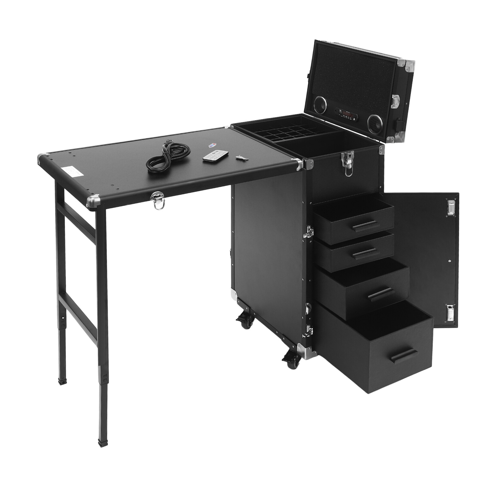 Nail Desk Mobile Station Rolling Makeup Train Case Manicure Table with Speaker