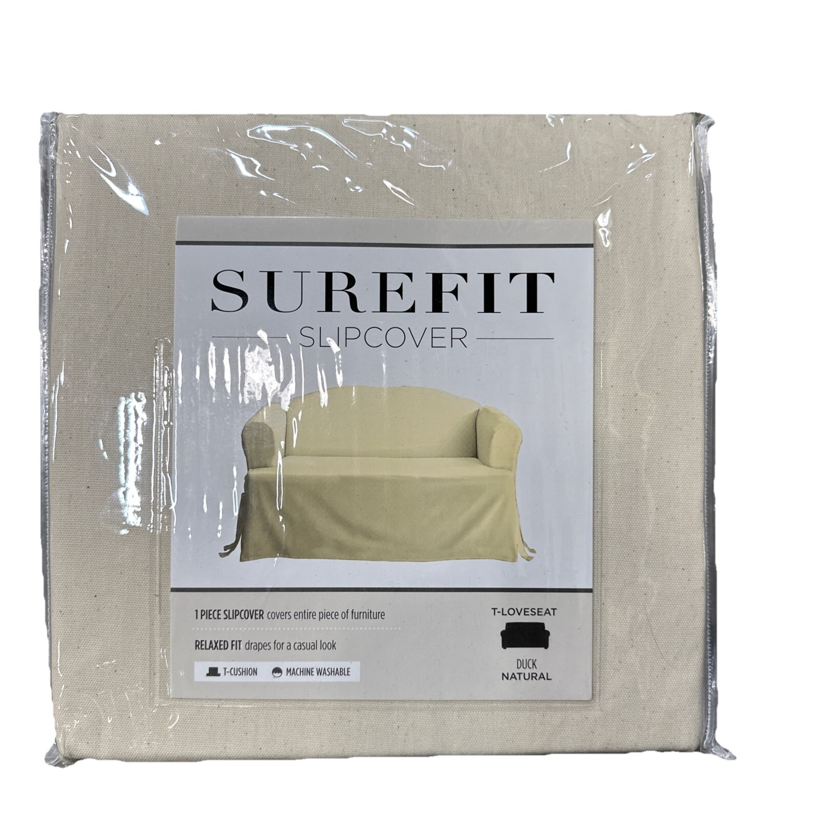 SureFit Cotton Duck Canvas T Cushion Loveseat Slipcovers, Loveseat Cover Cott...