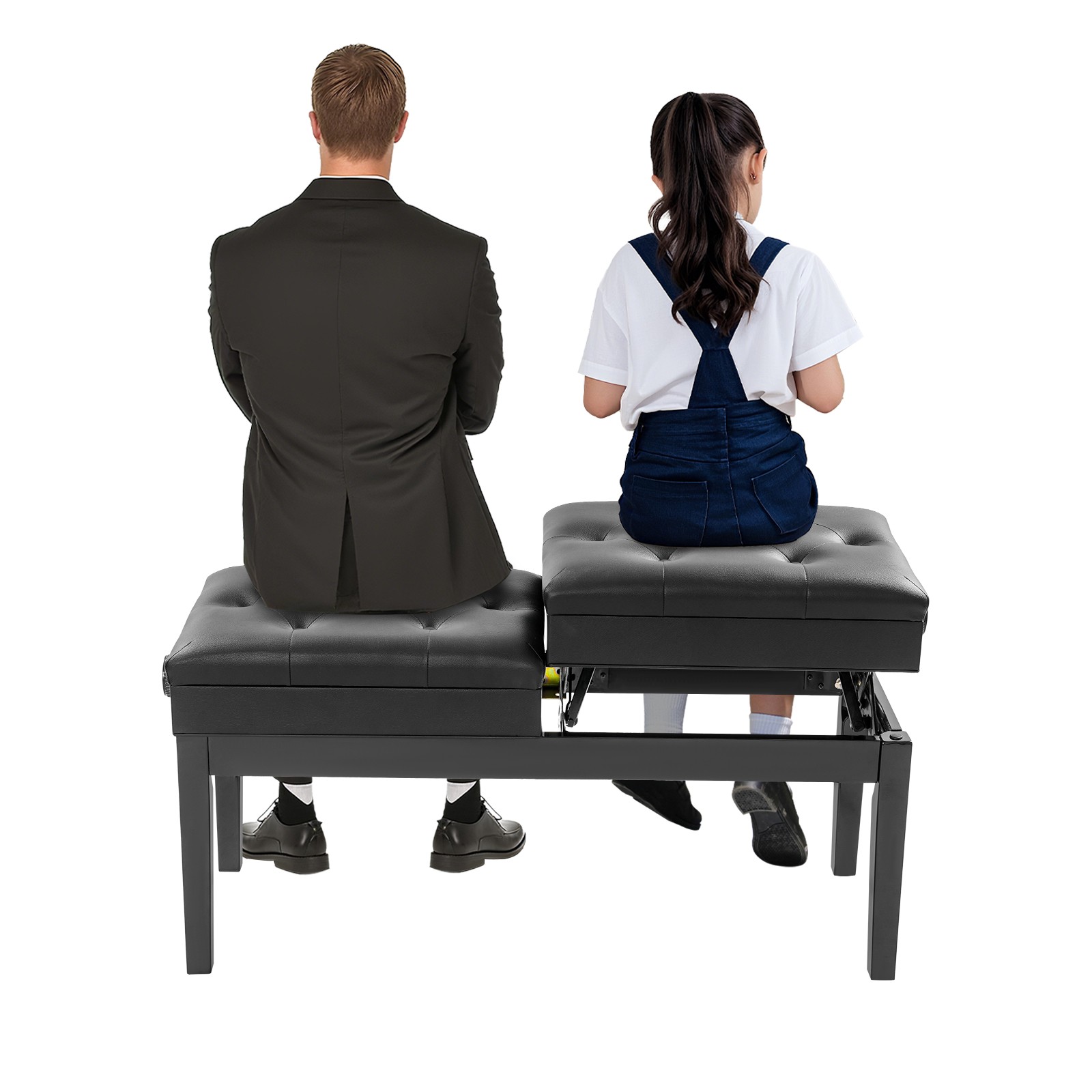 Double Seater Piano Bench Adjustable Duet Piano Bench w/ Storage Box 200 kg max.