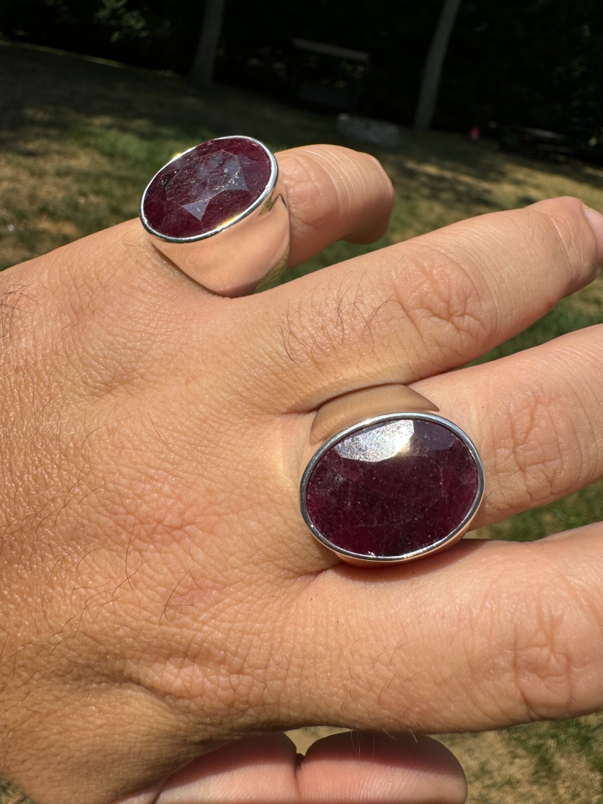 Large 18ct Genuine Ruby Mens Real Solid 925 Sterling Silver Oval Signet Ring