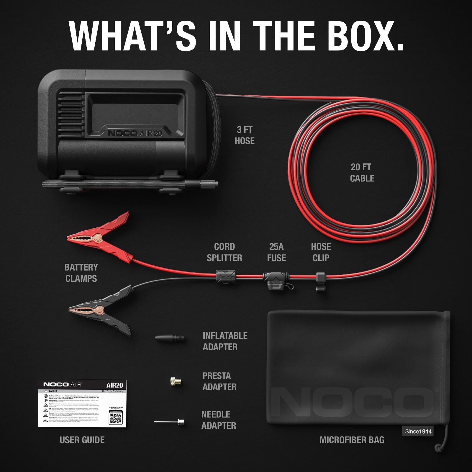 NOCO AIR20 UltraFast 20A 100 PSI 12V Portable Tire Inflator and Air Compressor