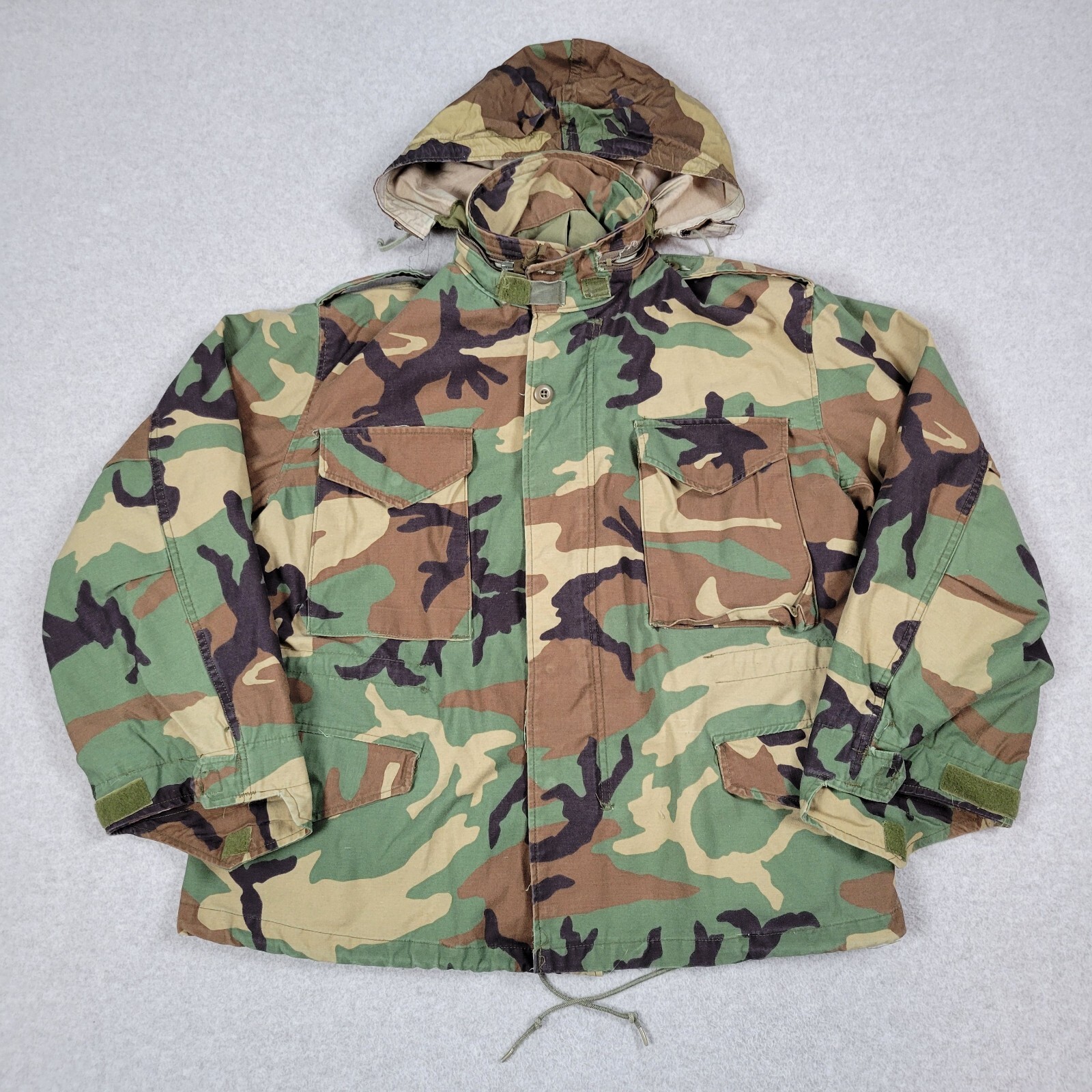 US Army M65 Field Jacket Coat Mens Medium Extra Short Woodland Camo 90s USGI