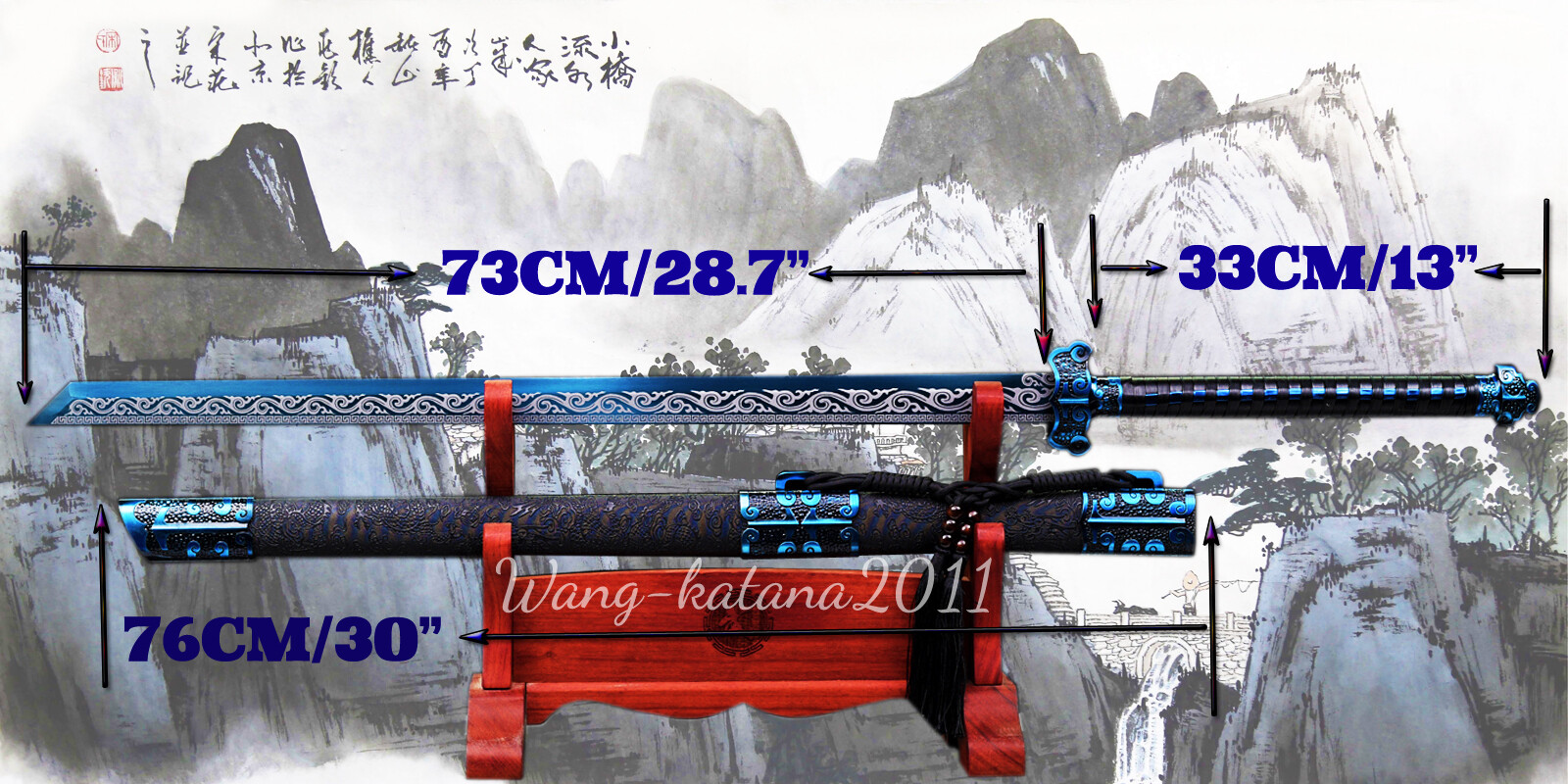 Sharp Blue Ninja Sword Straight Functional Broadsword Japanese Katana 1095Steel