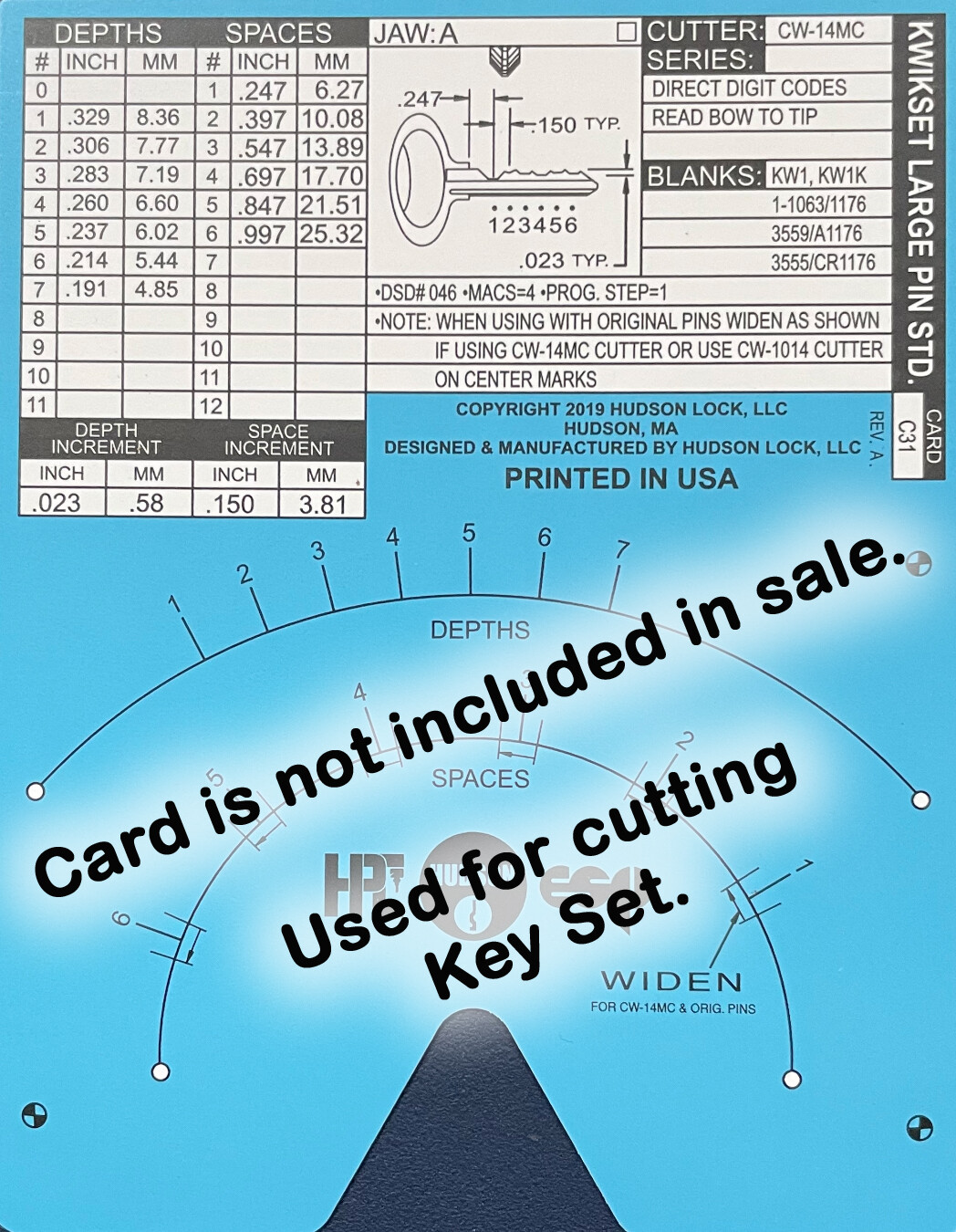 Kwikset KW1 Space and Depth Keys ~ DSD#046, C31 ~ FREE Shipping in USA